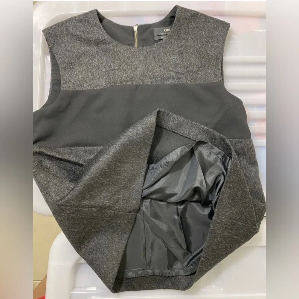 Cue Wool Blend Tank Top Grey & Black Relaxed Box Fit Sleeveless Size 8 to 10 - Picture 4 of 8
